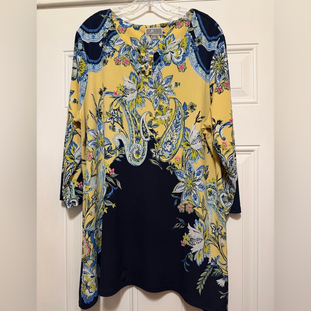 JM Collection Yellow and Navy Floral Tunic